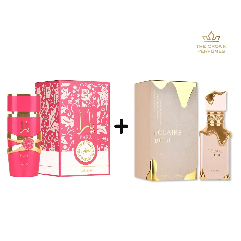 Lattafa Yara Candy & Eclaire Eau de Parfum Bundle, 2-Piece Sweet Gourmand Perfume Gift Sets with Vanilla & Caramel Notes for Women, 100ml, Multi-Pack