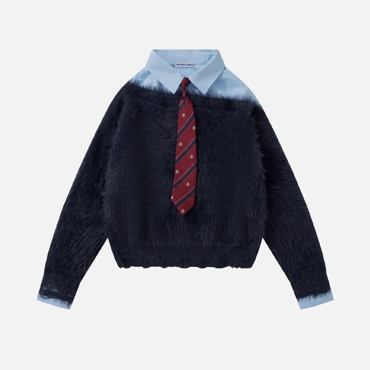 Aelfric Eden Tie Two Layer Sweater Unisex Trendy Streetwear Faux Fur Faux Shirt Collar Pullover Oversized Casual Stylish Warm Long Sleeve Top Aelfric Eden Tie Two Layer Sweater Unisex Trendy Streetwear Faux Fur Faux Shirt Collar Pullover Oversized Casual Stylish Warm Long Sleeve Top