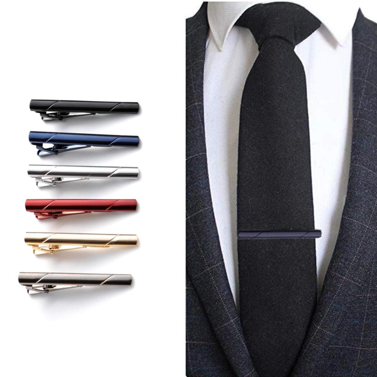 Tie Clips for Men, 6 packs Tie Clip Set with Gift Box - Shiny & Matte Necktie Clips Black, Silver, Gold Tie Bar Tie Pinch Tie Clasp. Nice Gift for Father, Husband, Boyfriend, Wedding