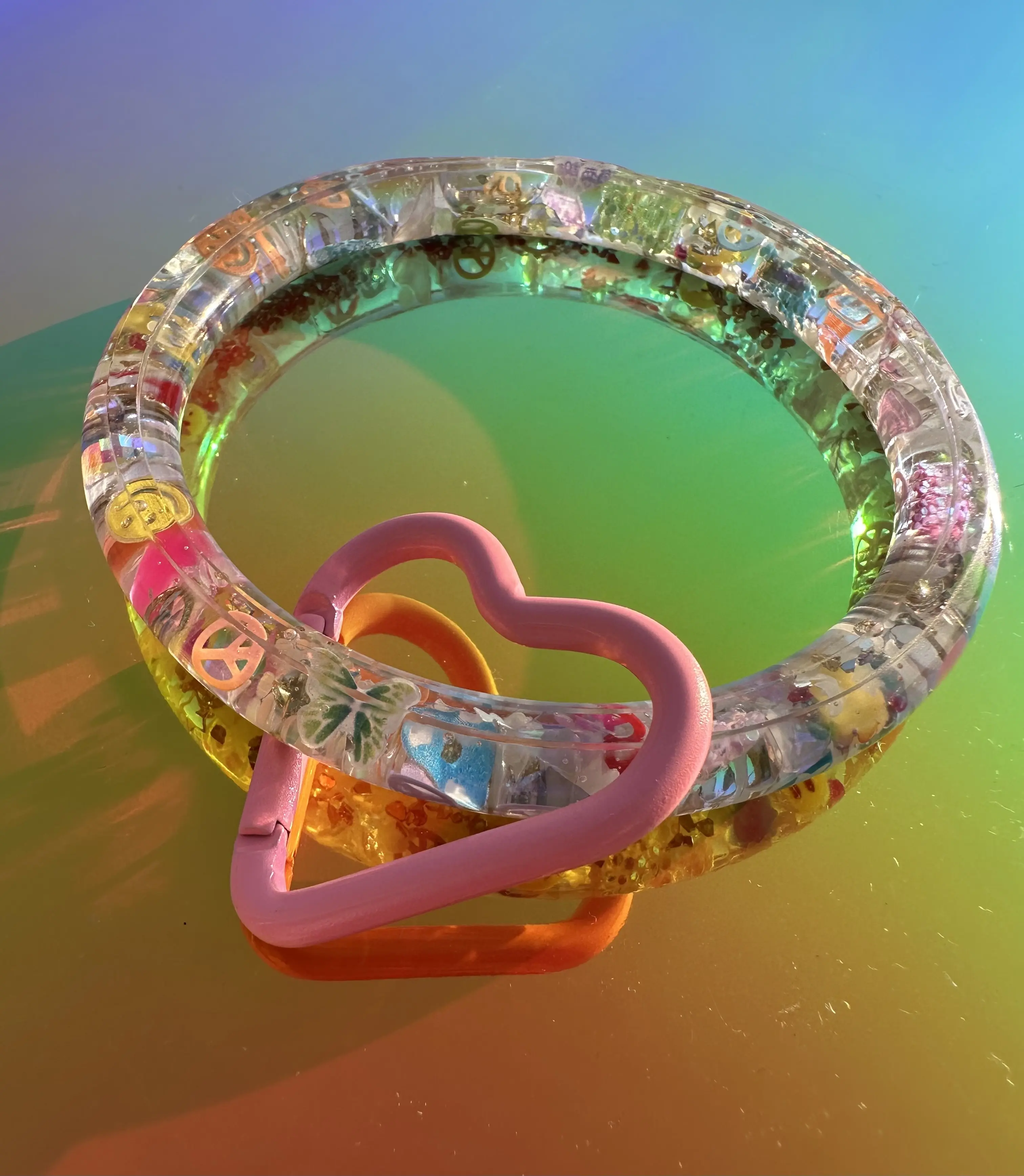 Y2K Bangle Key Ring Glow in the Dark Clear Custom Resin Bangle Key Ring Peace Sign Butterfly Smiley Face Mushroom Bangle Key Ring