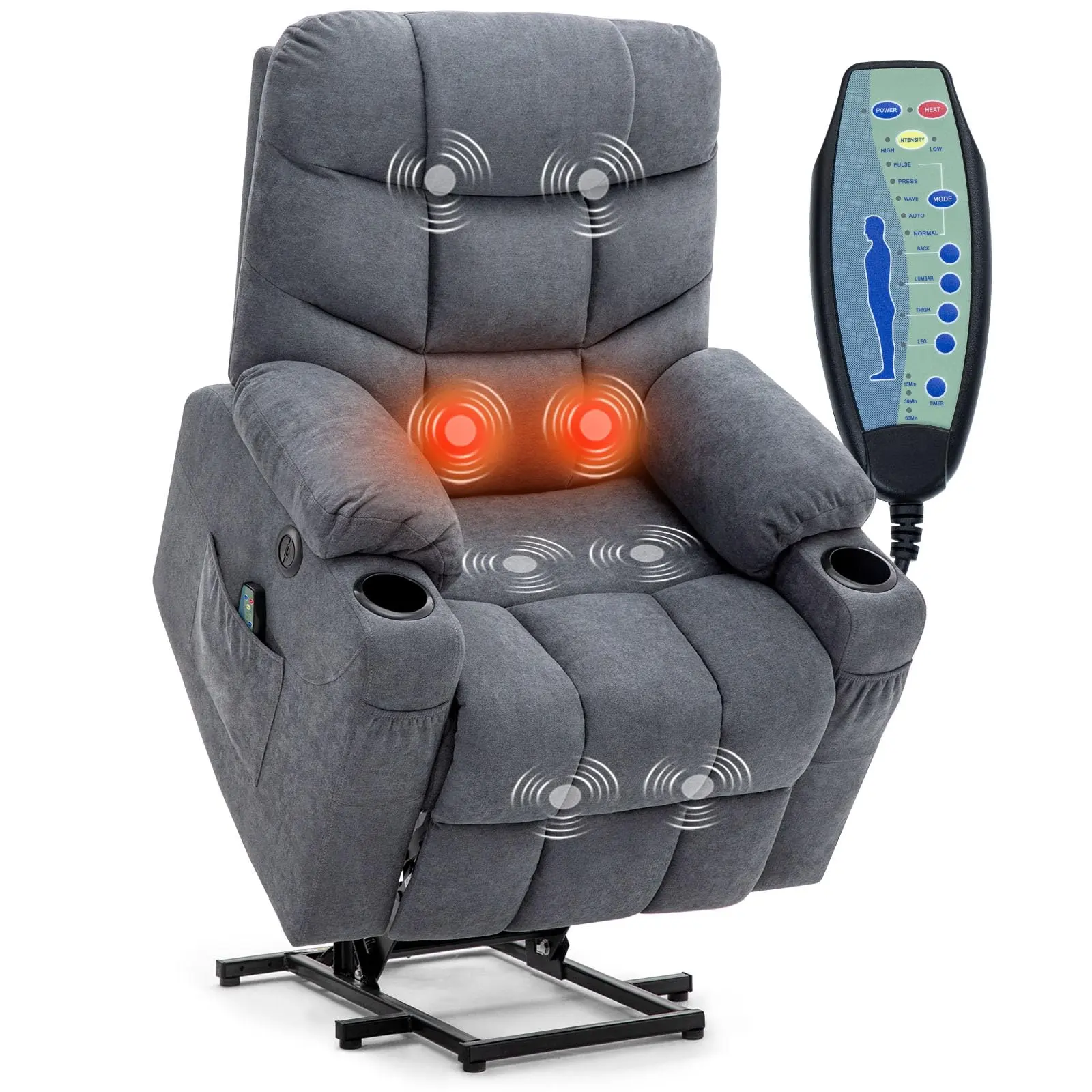[2 package shipping]AECOJOY Modern Electric Recliner Chair for Adults, Heavy Duty Power Lift Recliner with Heated Vibration Massage, Side Pockets, USB Charge Port & Cup Holders