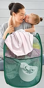 Upgraded Collapsible Mesh Pop Up Bathroom laundry basket with Sturdy Handles Side Pocket Portable Clothes Baskets for Dorm Bathroom Travel Storage Black Space Saving Breathable Durable Multi Functional Pet Friendly Hamper Set