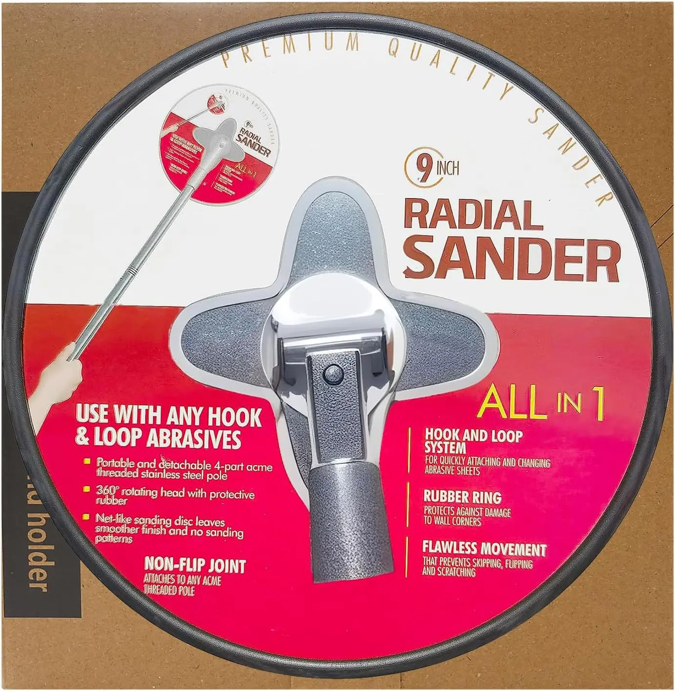 9-Inch Radial Hand Drywall Sander - Wall Cleaning & Polishing Tool with Hook & Loop System, Rubber Ring, Metal Pivoting Hinge, Quick Change Sandpaper, Enhanced Protection, Versatility, Exceptional Stability, Superior Speed, Unmatched Surface Coverage