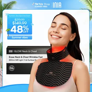 INIA GLOW Neck & Chest Red Light Mask – 850nm NIR LED Mask for Wrinkle & Spot Reduction, Lift & Firm in 4 Weeks, Rechargeable 2600mAh Controller, Clinic-Grade Full Coverage, Mother's Day Special Gift