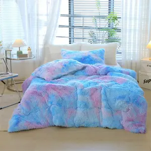 Faux Fur Plush Tie-Dyed Blue Comforter Full/Queen - Ultra Shaggy Flannel Velvet Fluffy Fuzzy 3PC (x 1 Pillowcase x 2)