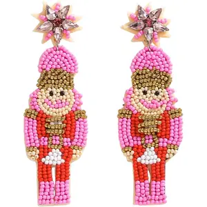 Christmas Beaded Nutcracker Earrings for Women,  Beaded Soldier Dangle Earrings, Lightweight Holiday Earrings for Christmas  Gifts