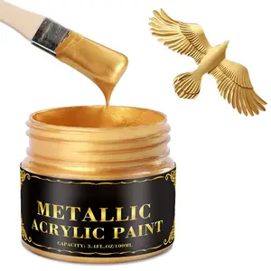 Gold Leaf Paint, 100ml Water-Based Metallic Acrylic Paint, Golden Acrylic Paints with 2 Brushes, Fade-Resistant Gold Metallic Paints for Metal, Wood, Canvas, Crafting & Art Projects