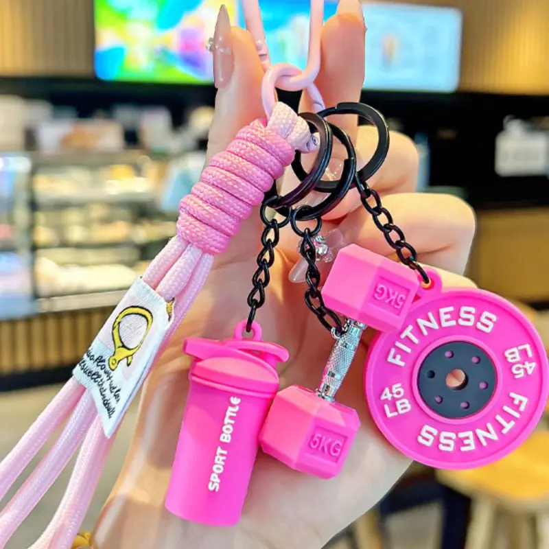Sport Fitness Dumbbell and Barbell keychain set, Lanyard, Keychain For Bags, Gym Keychain, Charismatic Keychain, Keychain Accessories with Rope Charms, Water Bottle Accents, Dumbbell & Barbell Charms Pendant, Bag Ornaments for Women Men, Keyrings For Keys