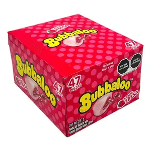 Bubbaloo Strawberry (Fresa) Chewing & Bubble Gum Snack Packs, 50-Count Display, Refreshing Mint Flavor, Ambient Temperature Storage Compatible