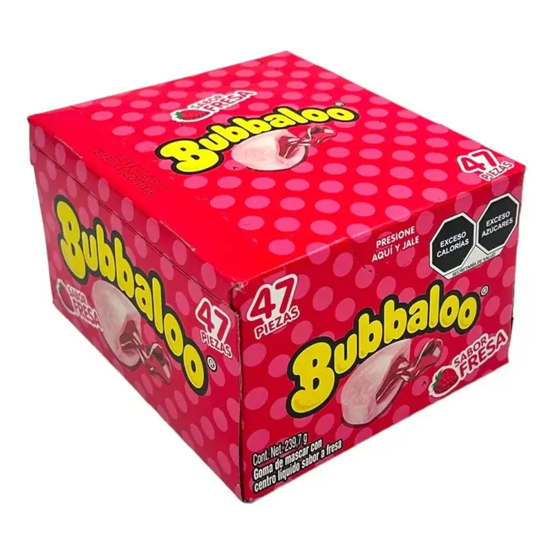 Bubbaloo Strawberry (Fresa) Chewing & Bubble Gum with Liquid Center, 50-Count Display Packs, Refreshing Mint Flavor, Ambient Temperature Storage Compatible Snack