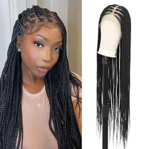 ZIHAN Women's 360° HD Full Lace Knotless Box Braided Wig - Hand Tied, Glueless, Heat Resistant Synthetic Fiber Blend, Baby Hair, Natural Look, Lightweight, Easy to Style, Ideal for Daily Use & Parties, Knotless Braid, Box Braided Wigs Hand Tied Wig summer
