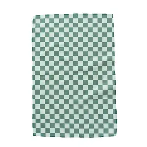 Baker Checker Hand Towel - Microfiber Print Towel, Hangable, Green with Checkered Pattern