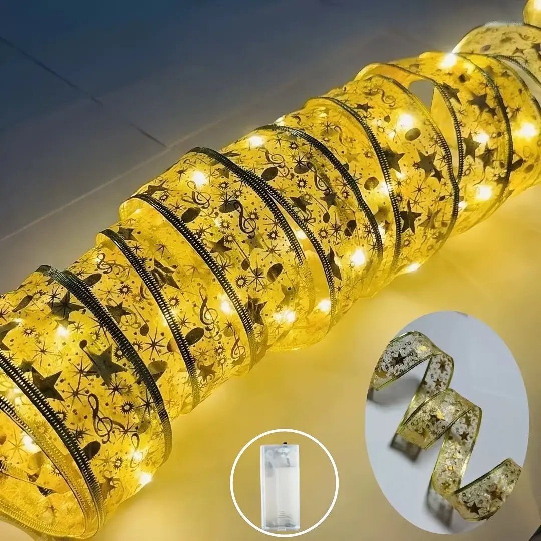 LED Christmas Tree Light Strip | 9.84 ft/30LED Gold Shiny Wavy Design | Battery Powered, No Plug Required | Indoor Holiday Decor for Christmas & Weddings | Christmas Tree Light Decoration (Batteries Not Included)