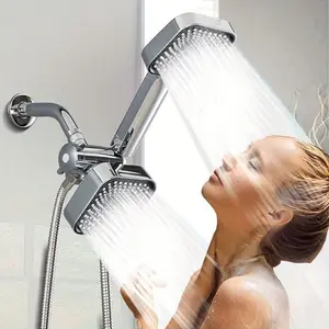 High-Flow Dual Shower Head (Handheld & Rainfall), Long Hose and T-Valve, Wall-Mounted Square Design, ABS Material, Bathroom Upgrade