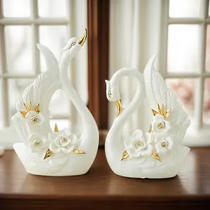 Ceramic Swan Pair with Gold Accents & Floral Elements for Newlyweds Anniversaries & Daily Decor Versatile Decor Charm Ideal Gift for Special Occasions