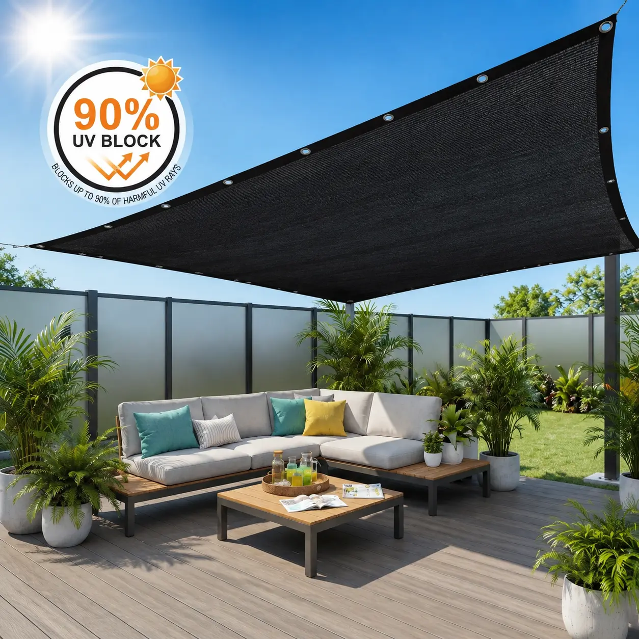 UV-Resistant Shade Net, 2Pcs 90% Blackout Cloth (Black) 10x13ft | High Density Mesh Canopy with Metal Grommets & Rivets | Patio Garden Backyard Pool Shade Cover | Outdoor Awning for Greenhouse Camping | summerwins