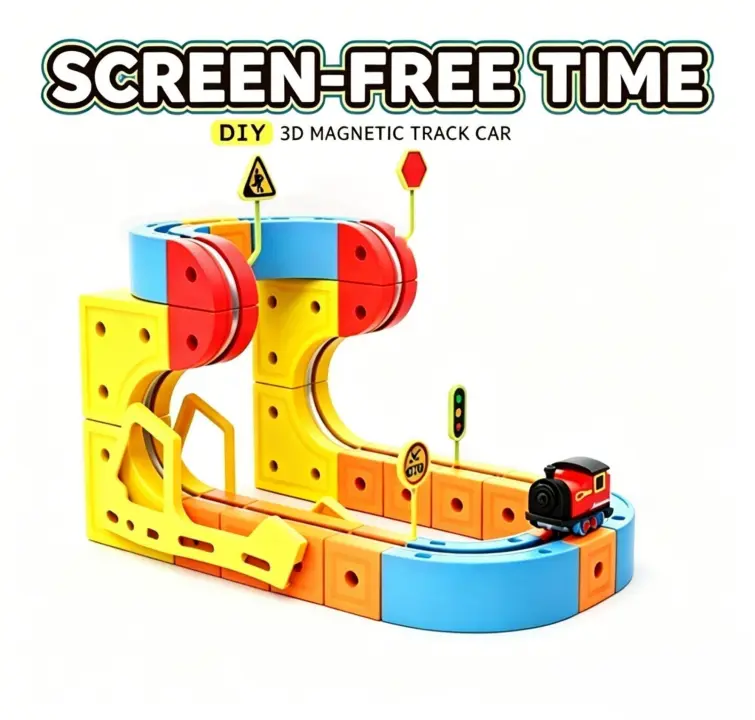 Gravity-Defying Magic Rail Track Set STEM Learning Gift Magic Rail Block Educational Building Set Flexible Race Track DIY Buildable train Set Electric Magnetic Track Car for Kids Easy Assembly Versatile Design Ideal for All Ages road sign traffic