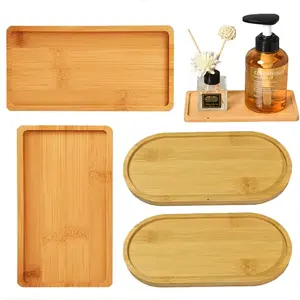 Bamboo Storage Tray Set, 2 Counts/set Multipurpose Bathroom Tray, Cosmetic Tray, Desktop Storage Organizer for Bathroom, Home Organizer
