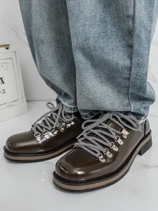 Men's Thick Sole Rubber Derby Shoes, Formal Dress Shoes, New Japanese Style Business Commute Work Trendy Single Shoe, Unique Design Height Increasing Men's Shoes