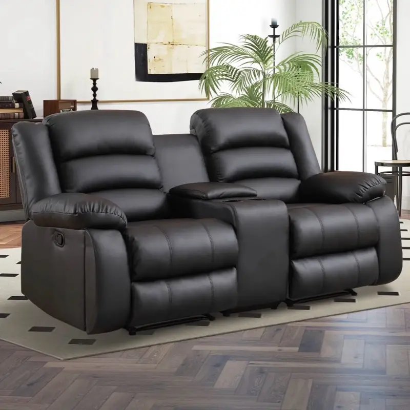 Manual Recliner Chair with Overstuffed Backrest and Armrest