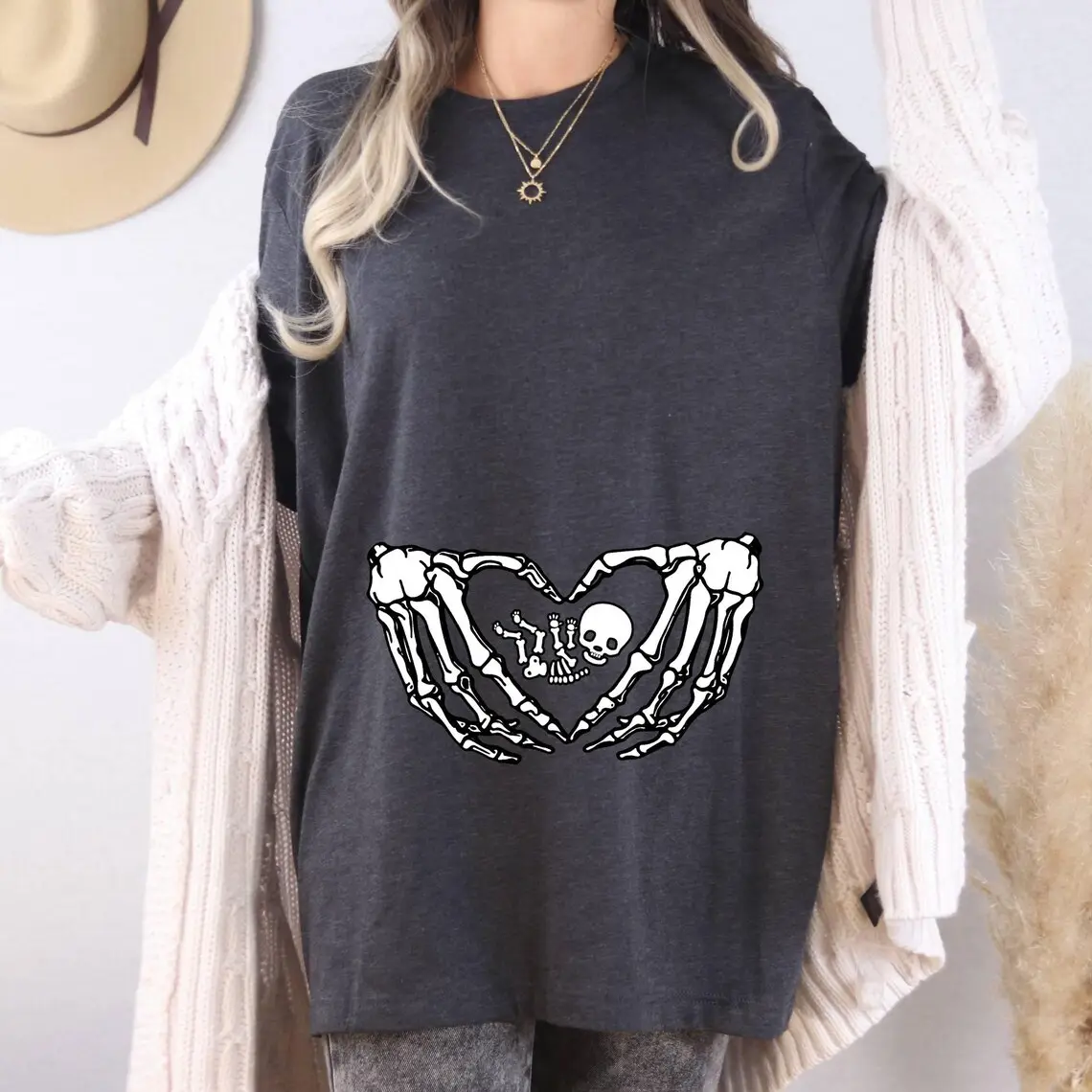 Halloween Pregnancy Shirt, Skeleton Baby Bump Tee, Skeleton Hands Maternity Shirt, Spooky Pregnancy Announcement Shirt, Mom To Be Gift, Cute Halloween Baby Reveal Tee