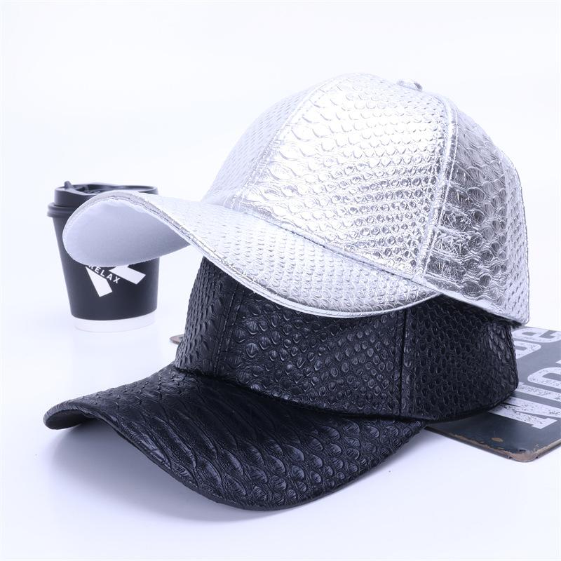 Spring Collection Premium Leather Baseball Cap with Crocodile Pattern PU Duckbill Cap - Street Style Hip Hop Sun Cap