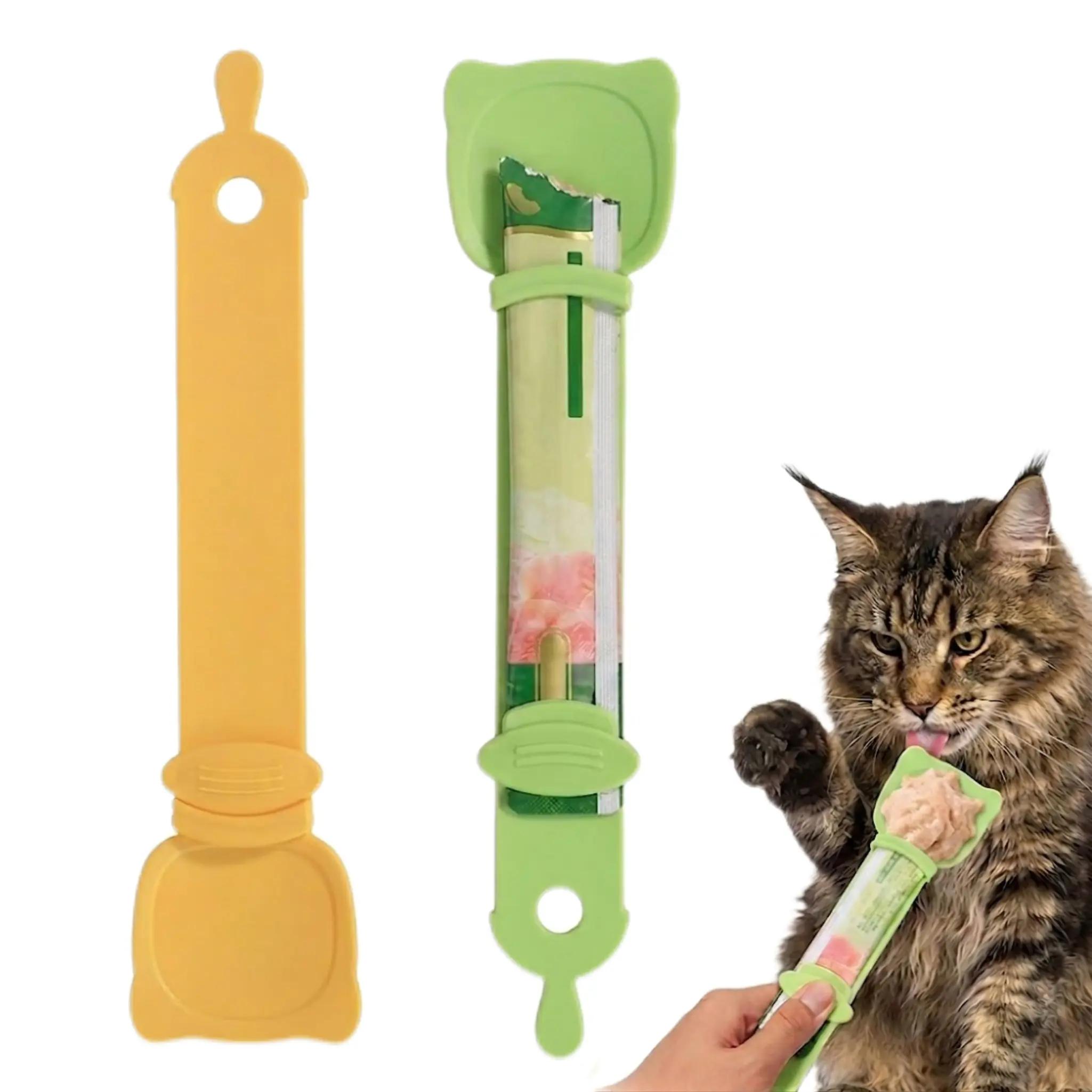 Food Grade Cat Treat Spoon - 26.5cm Handle, 6cm Wide Wet Food Dispenser for Churu Paste & Licky Treats, Clean Hands, Keeps Fingers Clean, Fun Feeding, Precise Feed, Easy Storage, Easy Maintenance, Cat Feeding Accessory