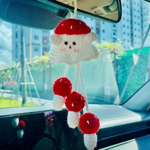 Premium Crochet Ghost Rearview Mirror Hanger: Halloween Pumpkin Bag, Handcrafted Fall Ornament