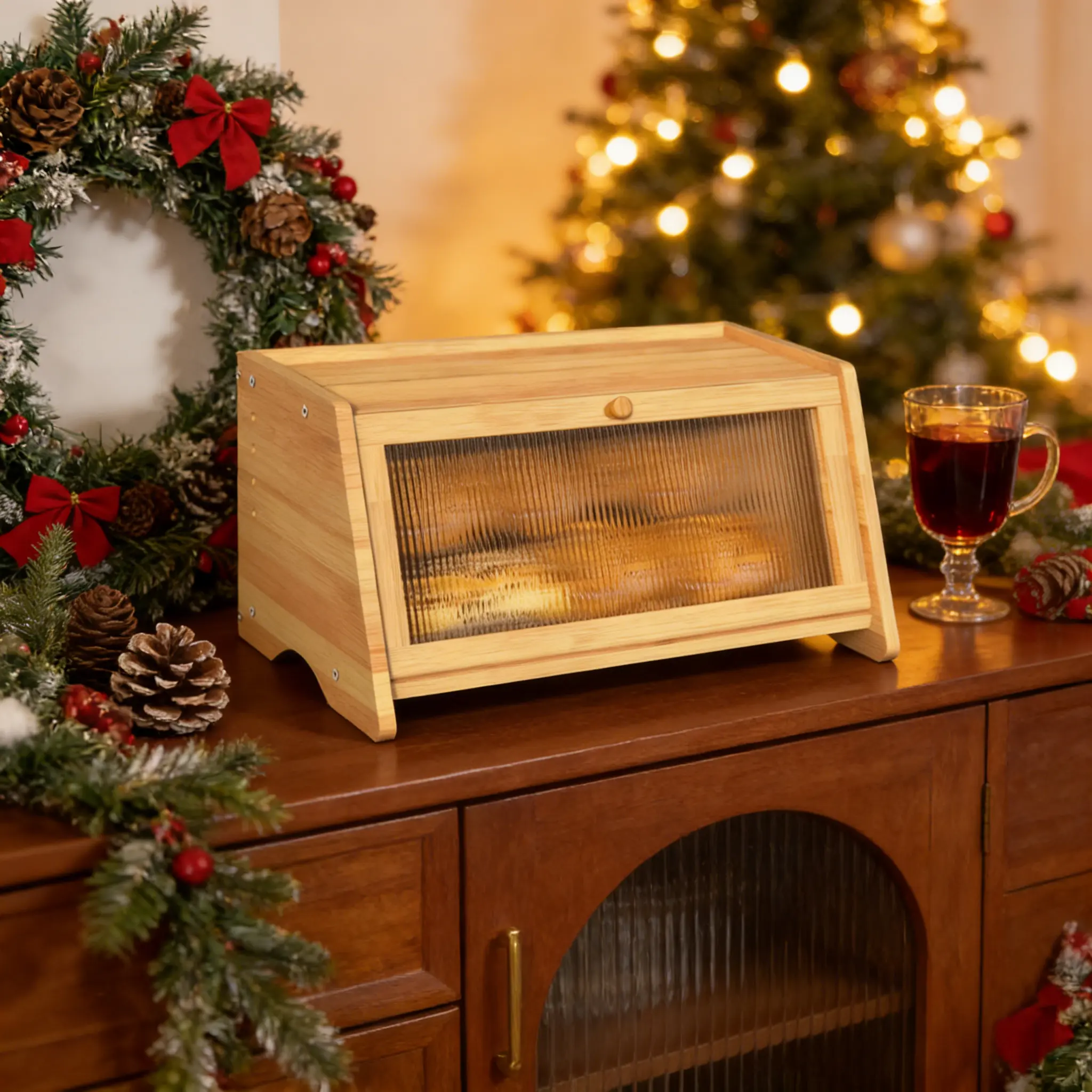 Lnrkai Single Layer Farmhouse Corner Bamboo Bread Box - Airtight, Non-Plastic, Plastic-Free, Functional Organizer Storage Box, Space-Saving Kitchen Counter Home Organizer for Fresh Toast & Homemade Bread, Organizer Storage Boxes, Airtight Storage Boxes