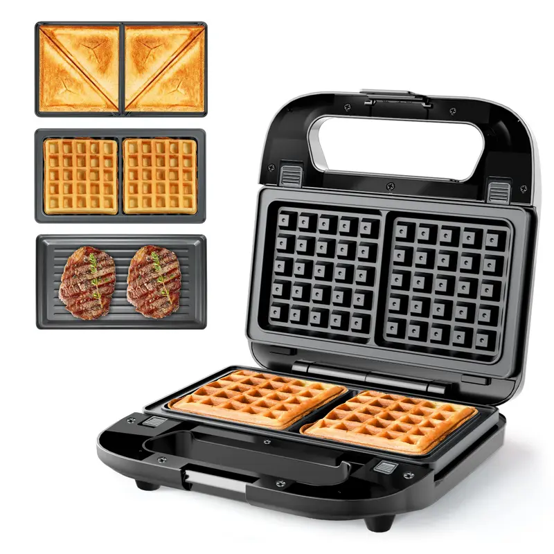 KEINVE 3 in 1 Sandwich Maker & Waffle Maker, Removable Non-Stick Plates, Panini Press, Grilled Cheese Maker, Cool-Touch Handle, LED Light, Easy Clean, 750W, for Home Kitchen Breakfast