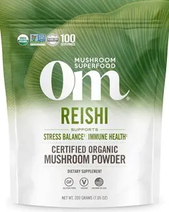 Om Mushroom Superfood Reishi Organic Mushroom Powder, 100 Servings, Organic Adaptogen Powder for Stress Relief and Immune Health