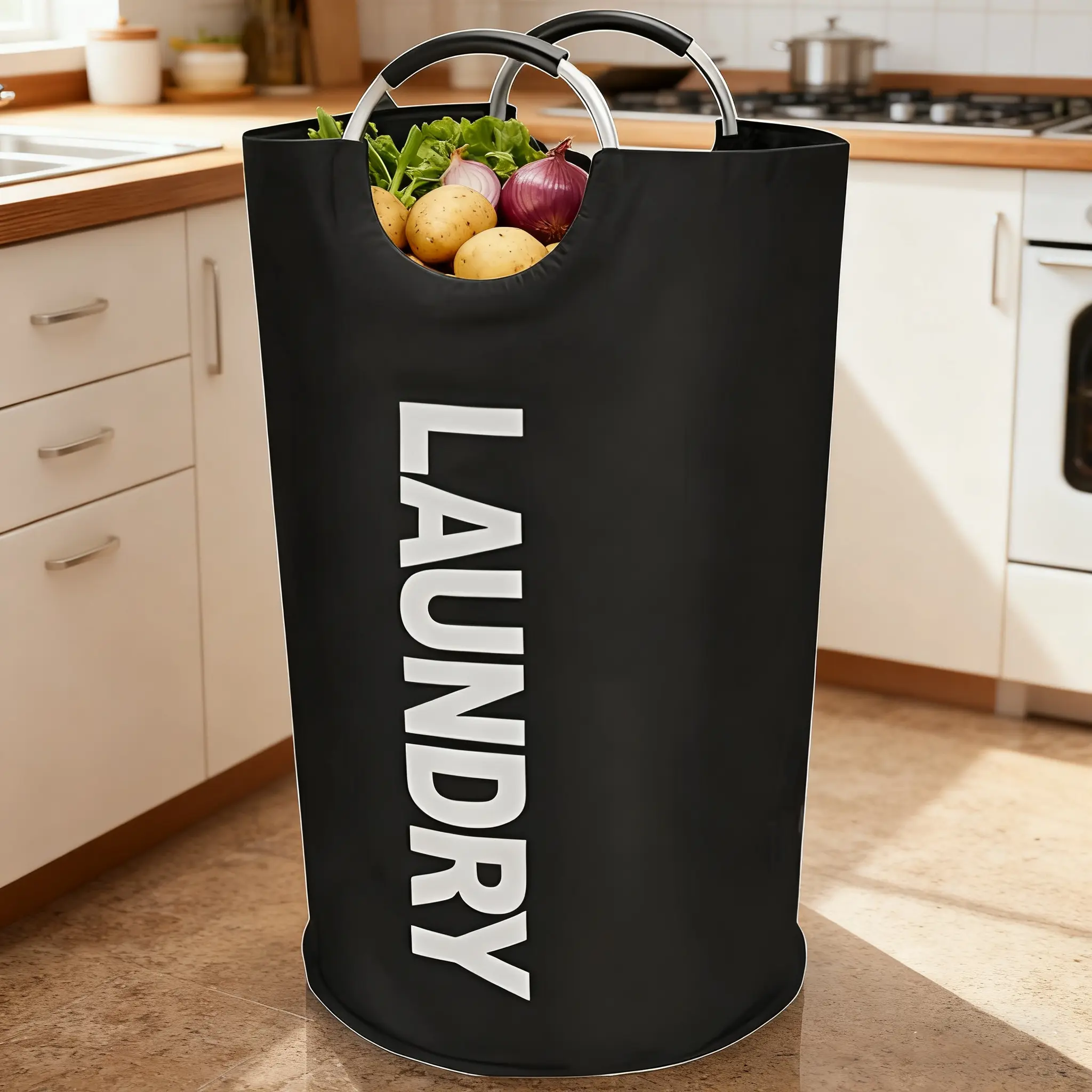 Foldable Laundry Bag with High Hanging Hook, Durable Half Ring Handle, Space Saving Design, Portable for Bathroom, Balcony, Kitchen, Dormitory, Laundry Basket Organizer, Folding Laundry Basket, Foldable Washing Basket