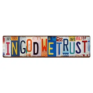 16"×4" In God We Trust Metal License Plate Letter Sign, Vintage US State Plate Collage Wall Decor Plaque, Patriotic Christian Faith Gift for Garage, Man Cave