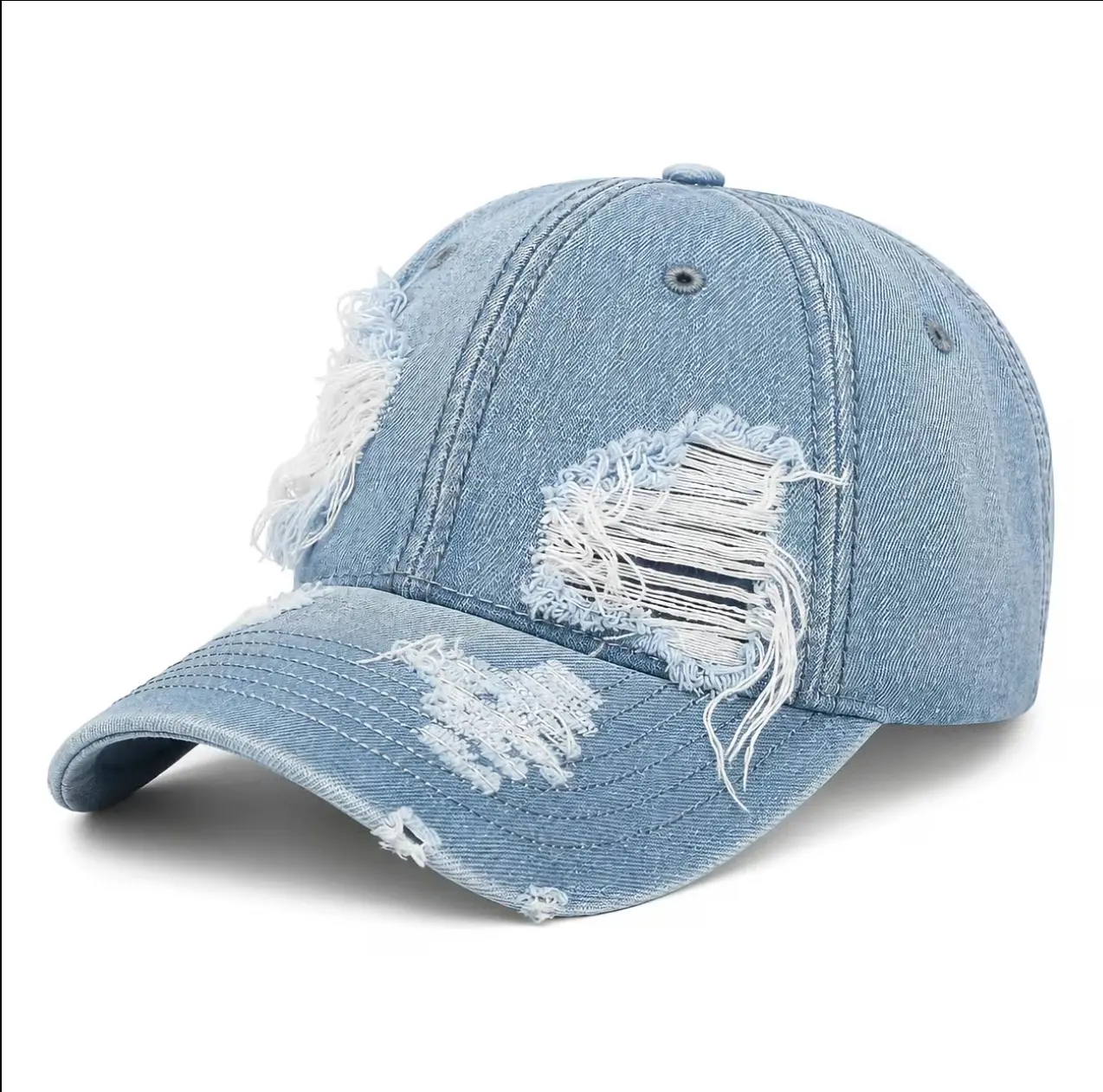 Unisex Vintage Washed Distressed Denim Street Style Baseball Cap, All Seasons, Fashionable Hole Design, One Size Fits All, Trendy Casual Headwear for Men & Women, Cool Hat