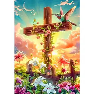 5D Full Round DIY Diamond Arts God Cross by Numbers, Prayer Cross Craft Kit for Adult Beginners, 30x40 cm Home Wall Art Decorative DIY Project