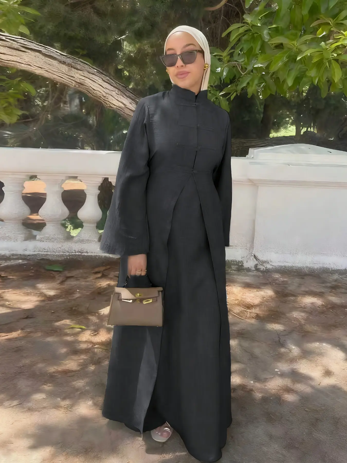 Women's Ramadan Muslim Solid Color Elegant Cardigan + Long Sleeve Dress Set, Casual Slim-Fitting Two-Piece, No Hijab Included, Matching Outfits Set, Outfit Sets Women