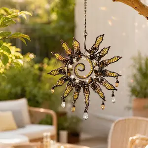 Crystal Sun Catcher, Sunflower Suncatcher Hanging Artificial crystal Decor, Handmade Rainbow Maker Indoor Outdoor Decor for Window Bedroom Courtyard Garden, Bless Gift