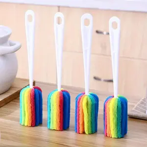 3/4pcs, Rainbow Sponge Brush, Water Bottle and Glass Cleaning Sponge Scrubber with Handle, Cup Brush, Kitchen Cleaning Brush, Kitchen Supplies, Cleaning Tools