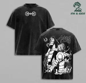 Tobirama & Hashirama Senju Vintage Anime Tee, Naruto Hokage Brothers Graphic Shirt, Washed Black Streetwear T-Shirt