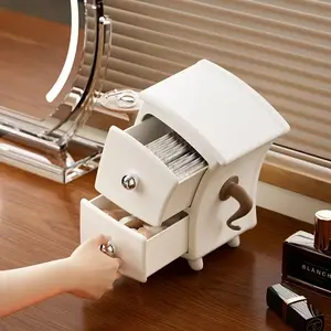 Cute Storage Box with Round Door and Hinge Lid, Durable Plastic Desktop Organizer, Ideal for Home Office, School, Christmas Gift