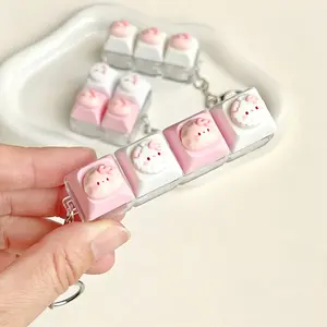 4-in-1 decompression button keychain Cute Cat Clicky Keyboard Keychain, Mini Switch Tester Fidget Toy, Stress Relief Button Bag Charm, Fun Gift for Women Men