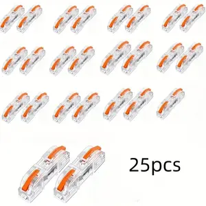 25-Piece Compact Design Lever Wire Connectors, Single Line Connectors, Transparent Combination Splicing Connectors