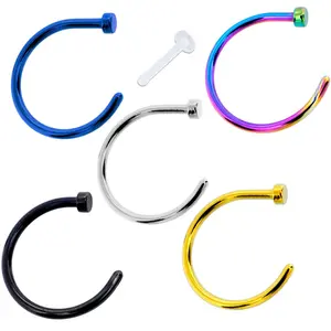 18G 3/8 Pack Set of 5 Assorted Stainless Steel Nose Hoop Rings