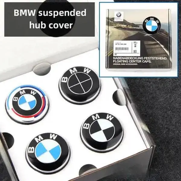 BMW Floating Wheel Hub Cover Emblem Center Cap, 56MM/68MM Diameter, 5x112 to 5x120 Upgrade Car Accessories, Full Black Polished Auto Parts Accessories for BMW Vehicles