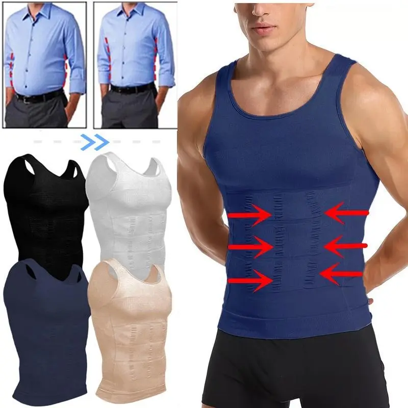 Men's Tummy Control Compression Shirts - Seamless Gynecomastia Shapewear Undershirt for Moobs, Sports & Outdoor Activities