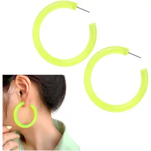 80s Earrings Accessories for Women Retro Colored Neon Hoop Earrings for Women Green Big Hoop Earrings for Halloween 80s Party Neon Costume Accessories