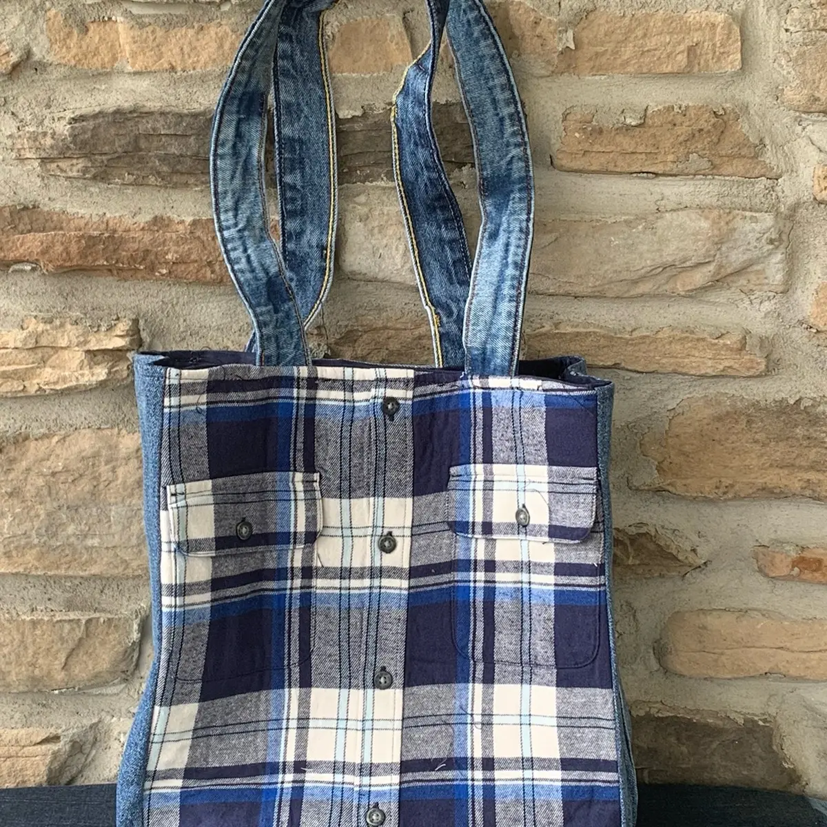 Reclaimed Levi’s and Flannel Tote Bag handmade
