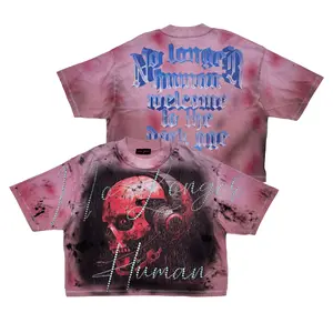 Rare Peace 'No Longer Human (Robotic)' Oversized Rhinestone Cropped T-shirt (Pink) RT5057