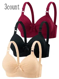 Set of Multiple Bras, Striped Bow Design, Elegant, Lightweight Soft Fabric, Moisture-Wicking, Comfortable Without Underwire, Ideal for Daily Wear, Lingerie, Underwear