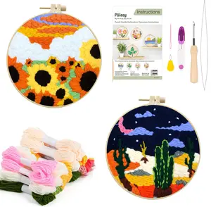 Buy One Get One Free 2 Set Punch Needle Embroidery Starter Kits for beginner Sunflower/Desert kit Needle beginner poking DIY Decorative Painting
